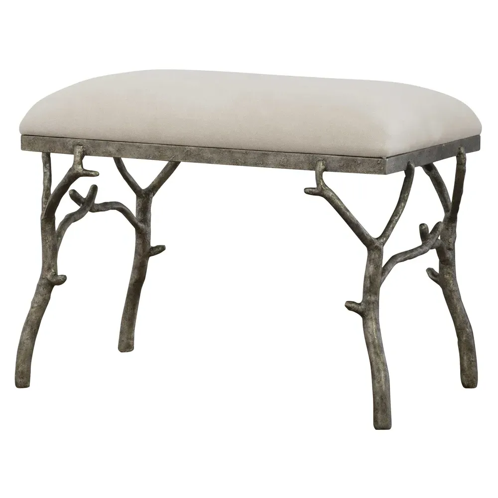 Lily Upholstered Branch Stool - Beige, Iron