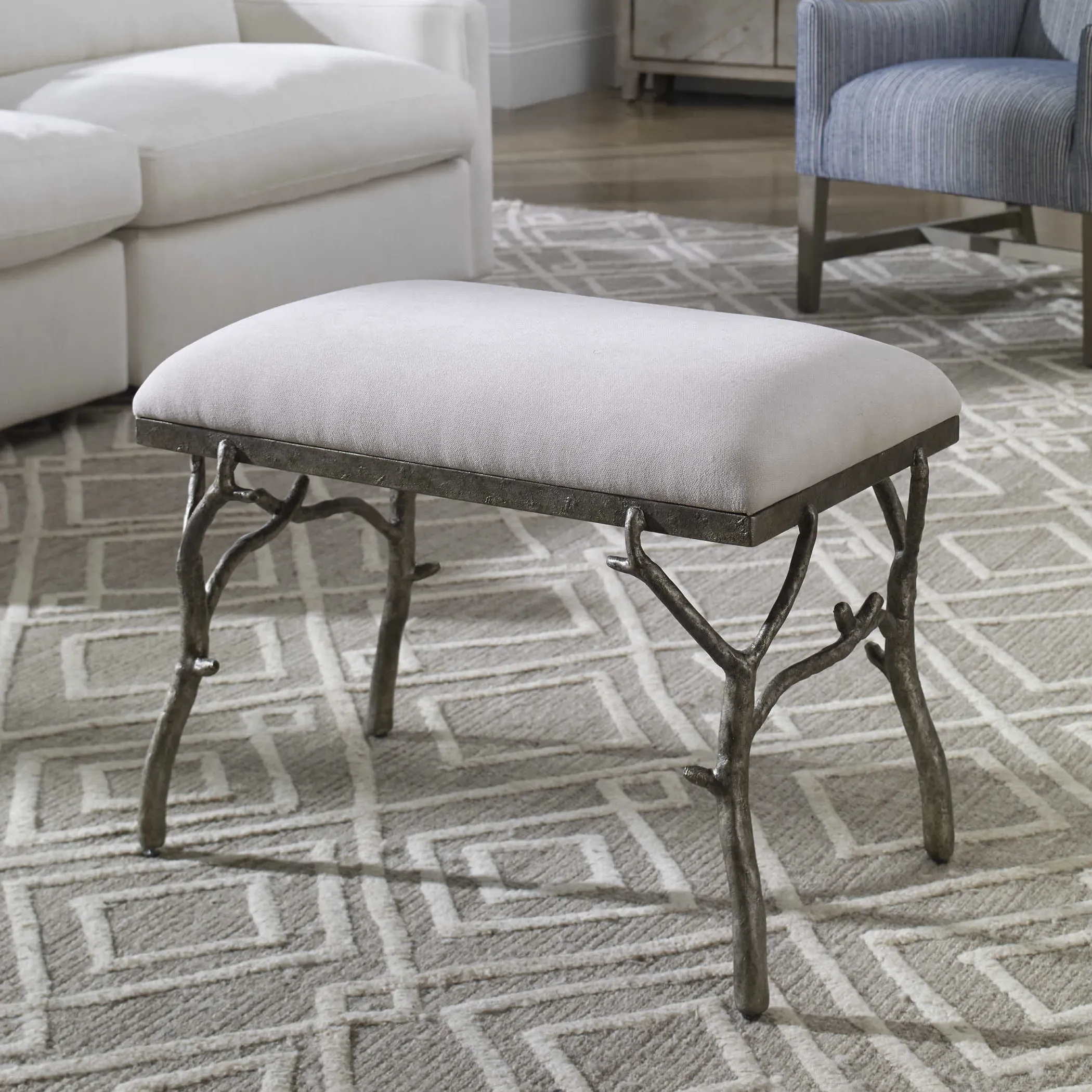 Lily Upholstered Branch Stool - Beige, Iron