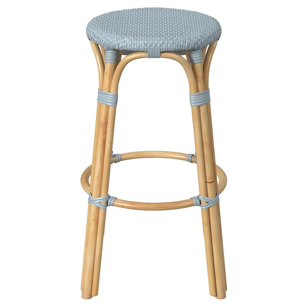 Lily Woven Rattan Bar Stool - Blue, Brown