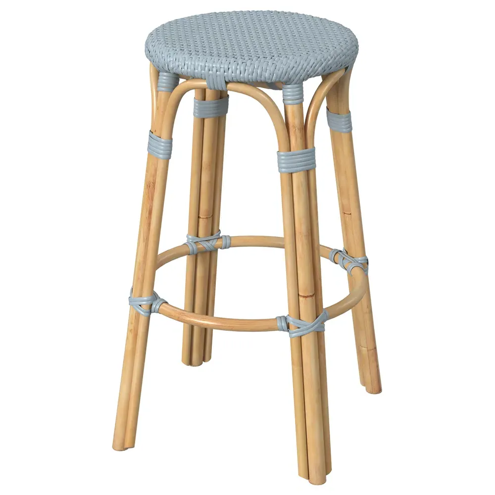 Lily Woven Rattan Bar Stool - Blue, Brown