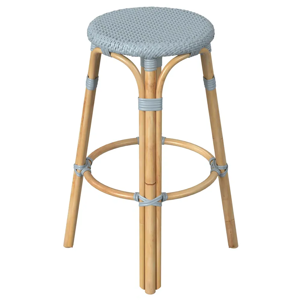 Lily Woven Rattan Bar Stool - Blue, Brown