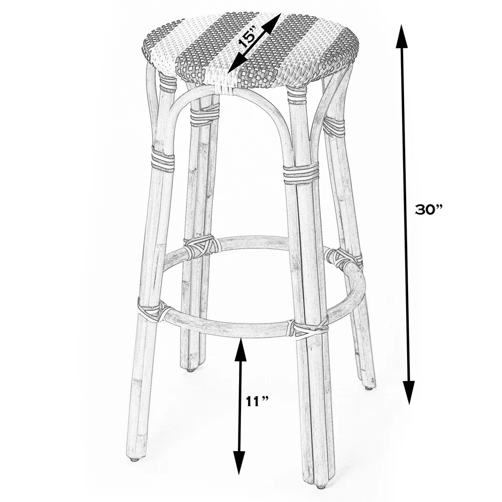 Lily Woven Rattan Bar Stool - Blue, Brown