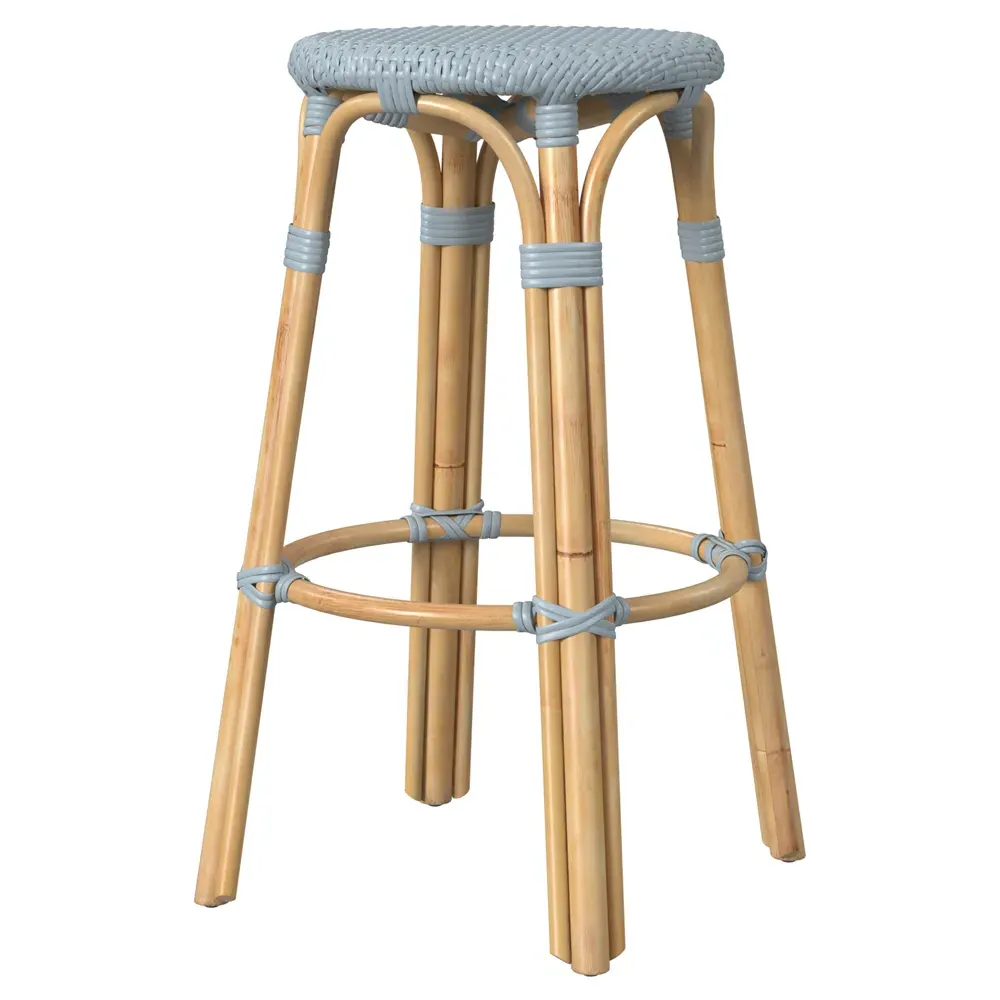 Lily Woven Rattan Bar Stool - Blue, Brown image
