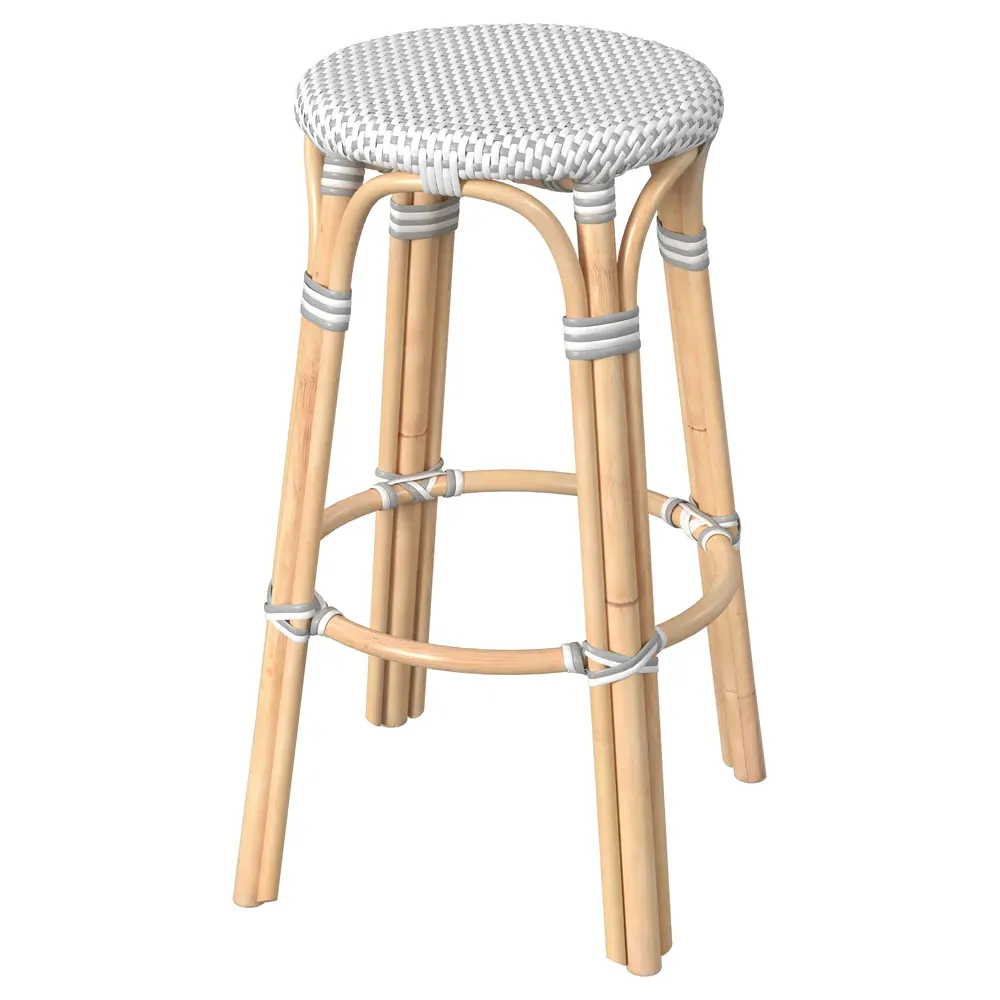Lily Woven Rattan Bar Stool - Grey, Brown