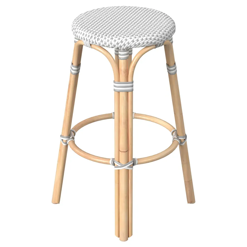 Lily Woven Rattan Bar Stool - Grey, Brown