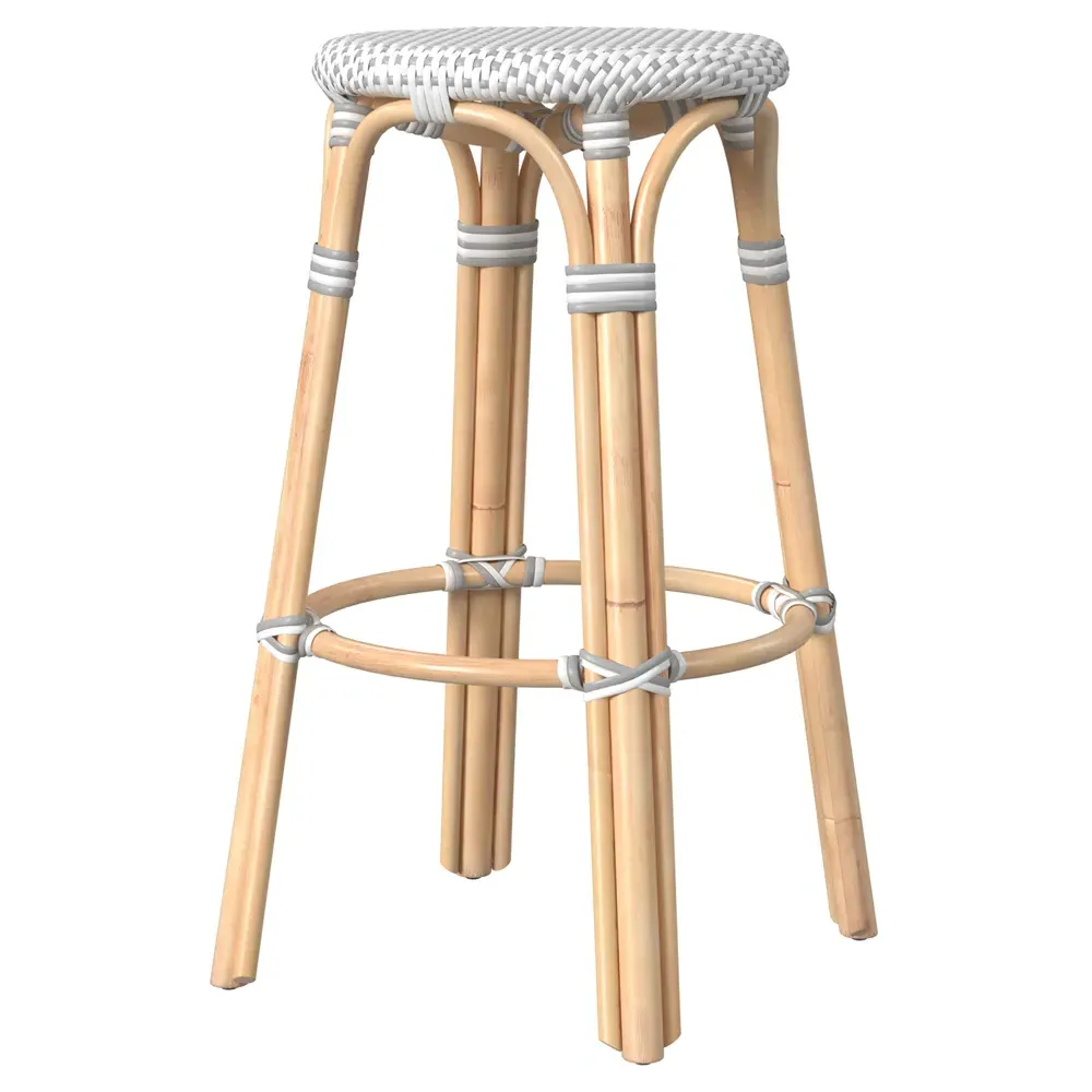 Lily Woven Rattan Bar Stool - Grey, Brown