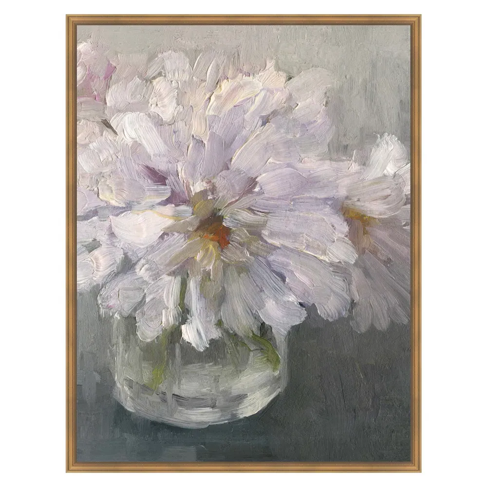 Linde Floral Botanical Canvas Painting - White, Gold Frame