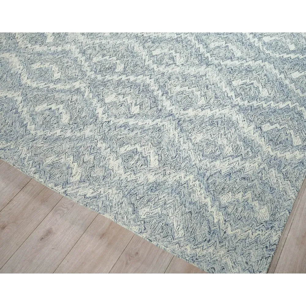Linden Diamond Patterned Rug Sample - Light Blue, Wool