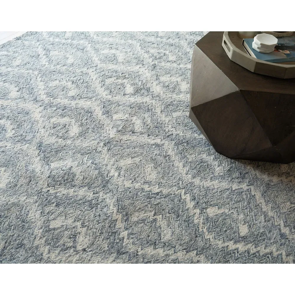 Linden Diamond Patterned Rug Sample - Light Blue, Wool