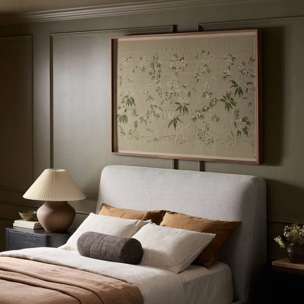 Linen Chinoiserie Painting - Beige, Walnut