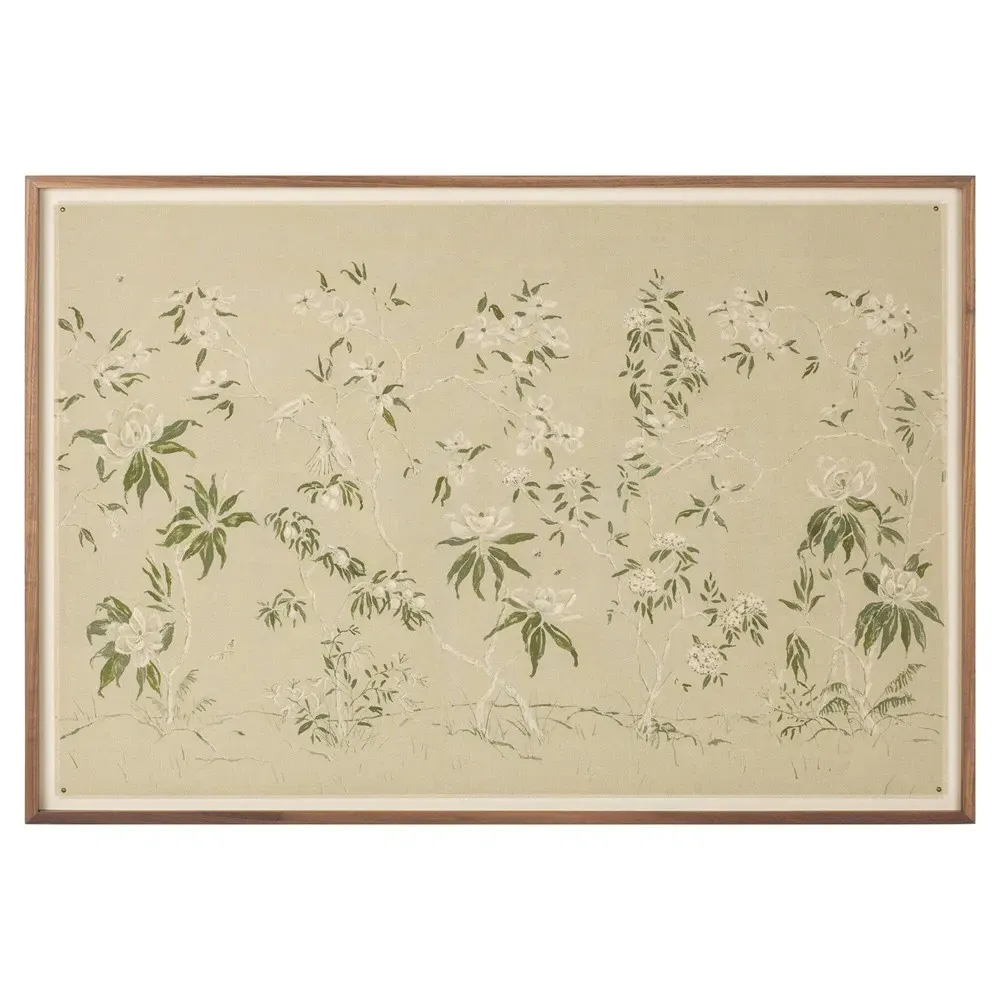 Linen Chinoiserie Painting - Beige, Walnut
