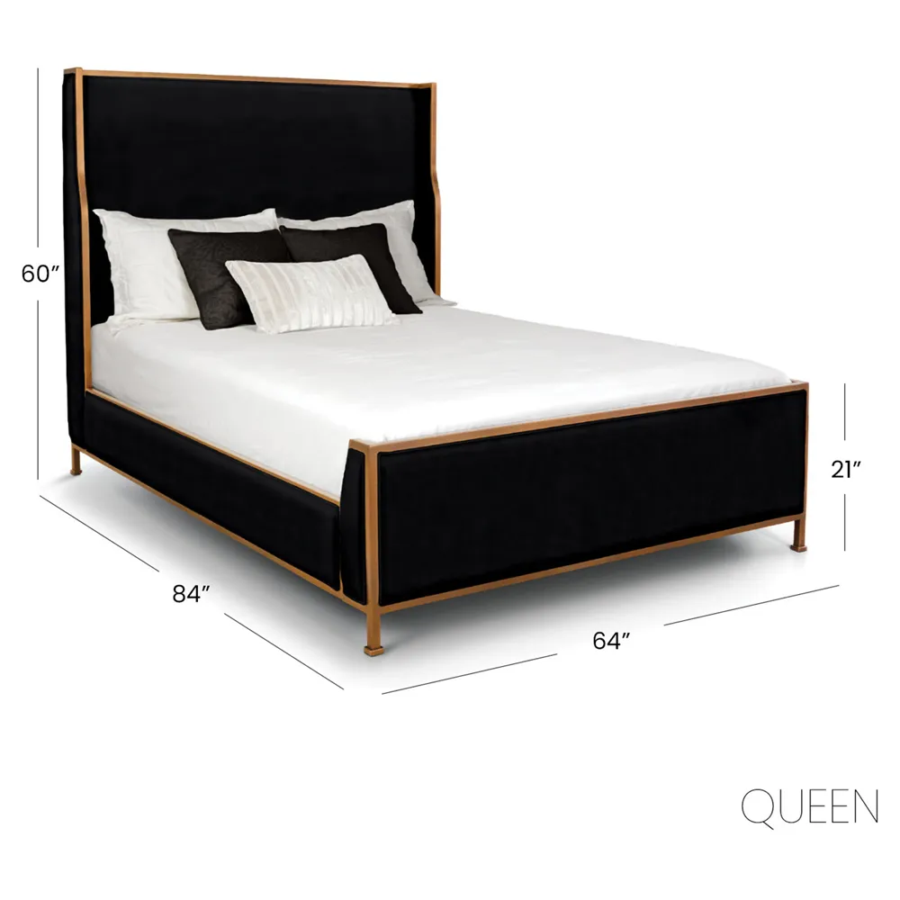 Linnea Queen Size Wingback Bed - Black, Iron