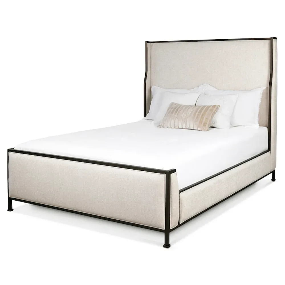 Linnea Queen Size Wingback Bed - Ivory, Iron