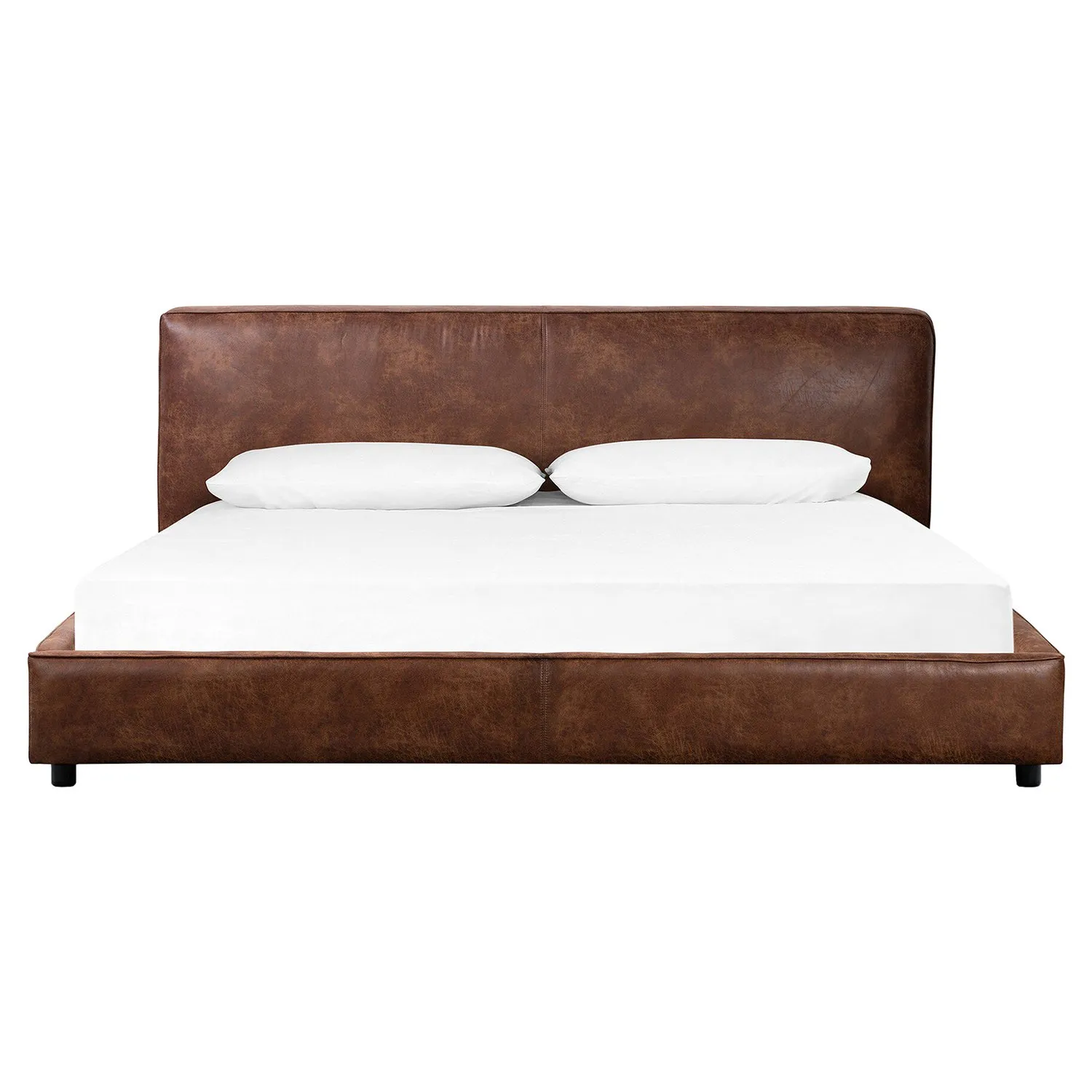 Linus King Size Platform Bed - Brown, Faux Leather