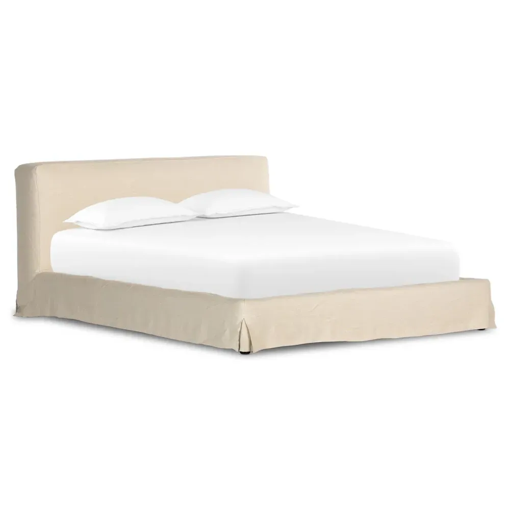 Linus King Size Upholstered Bed - Beige, Linen