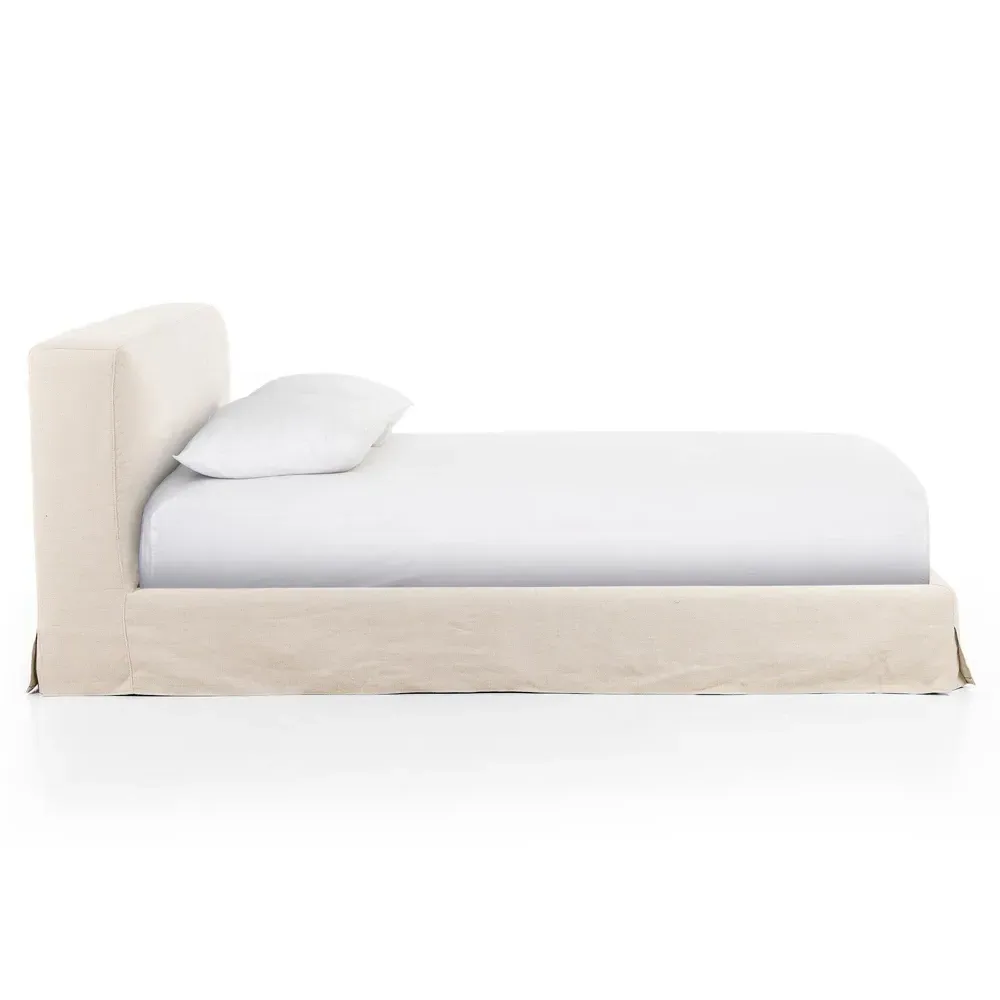 Linus King Size Upholstered Bed - Beige, Linen