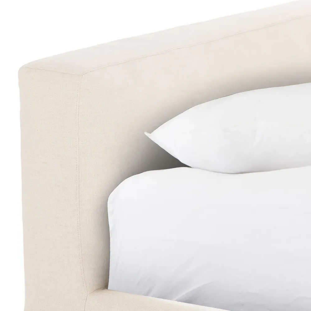Linus King Size Upholstered Bed - Beige, Linen