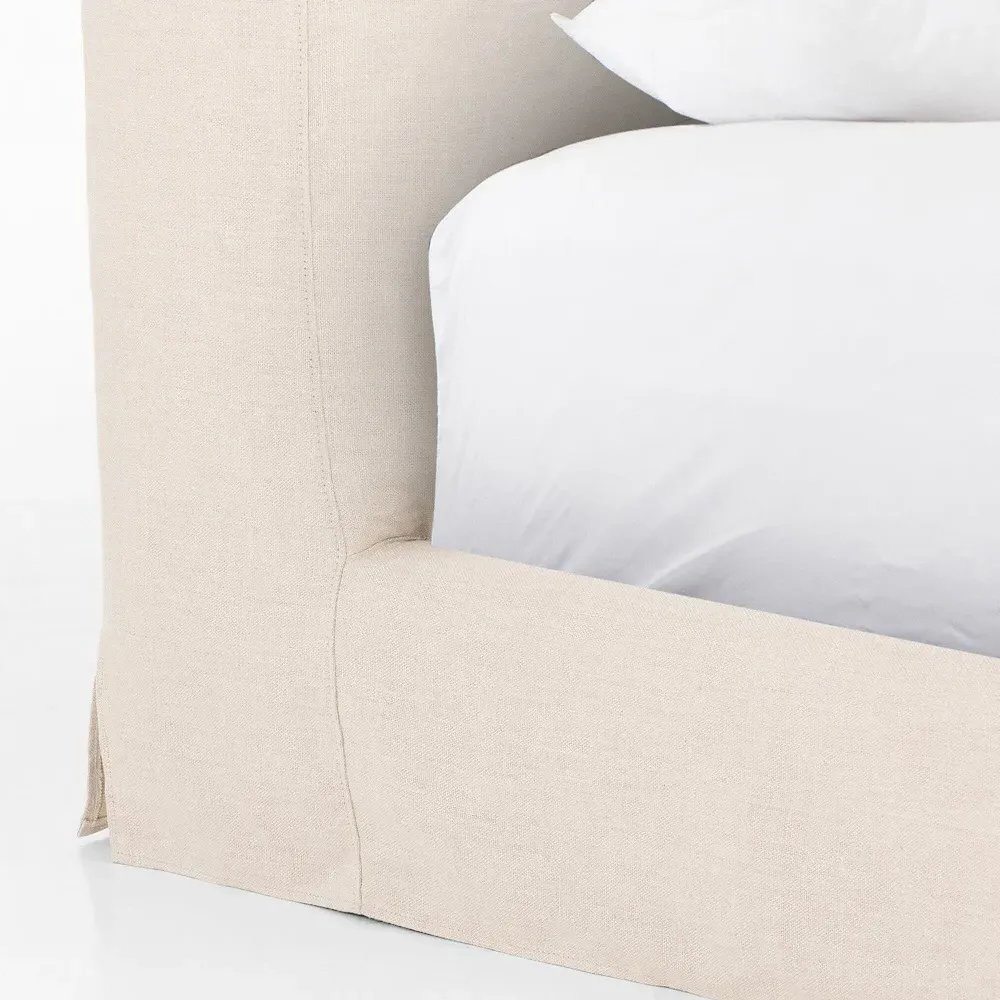 Linus King Size Upholstered Bed - Beige, Linen