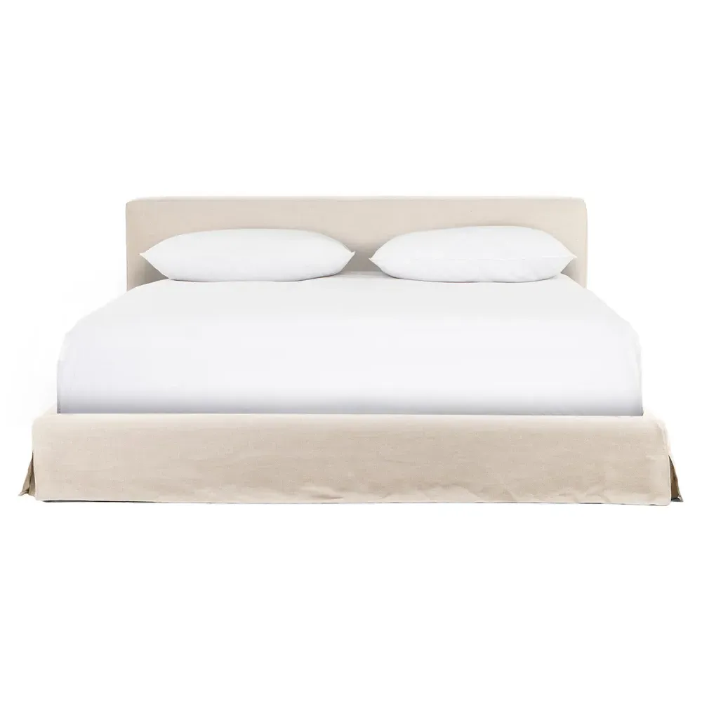 Linus King Size Upholstered Bed - Beige, Linen image
