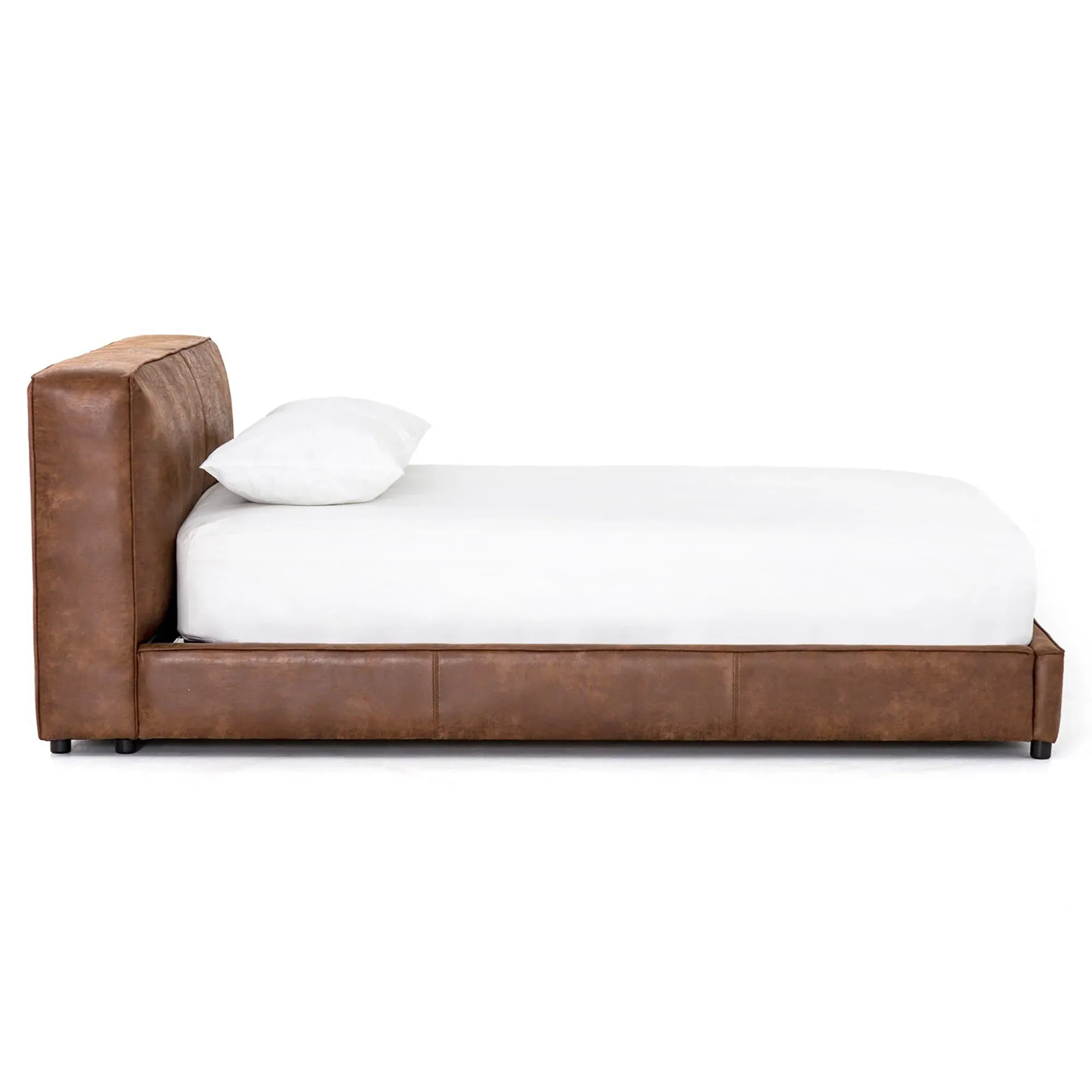 Linus Queen Size Platform Bed - Brown, Faux Leather