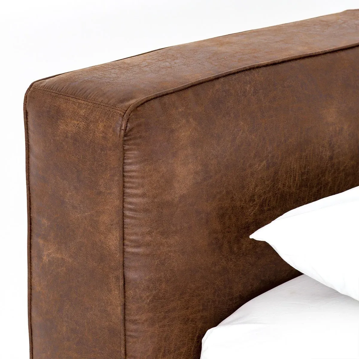 Linus Queen Size Platform Bed - Brown, Faux Leather