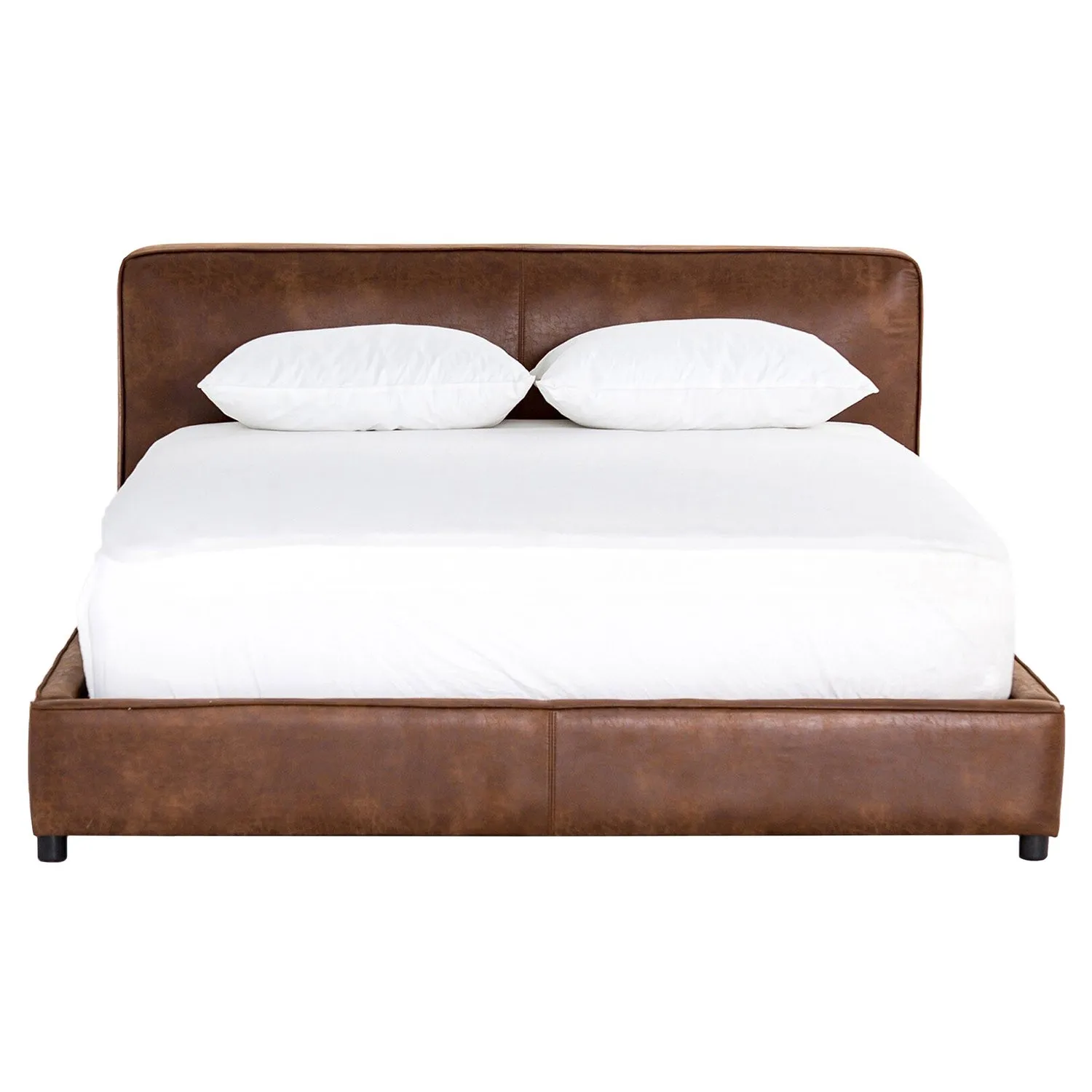 Linus Queen Size Platform Bed - Brown, Faux Leather image