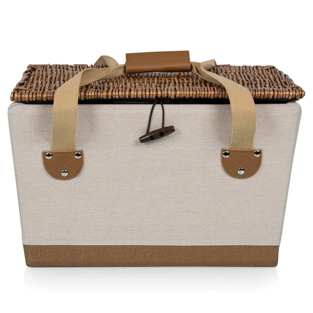 Lionel Picnic Basket with Serveware for 2 - Beige, Canvas