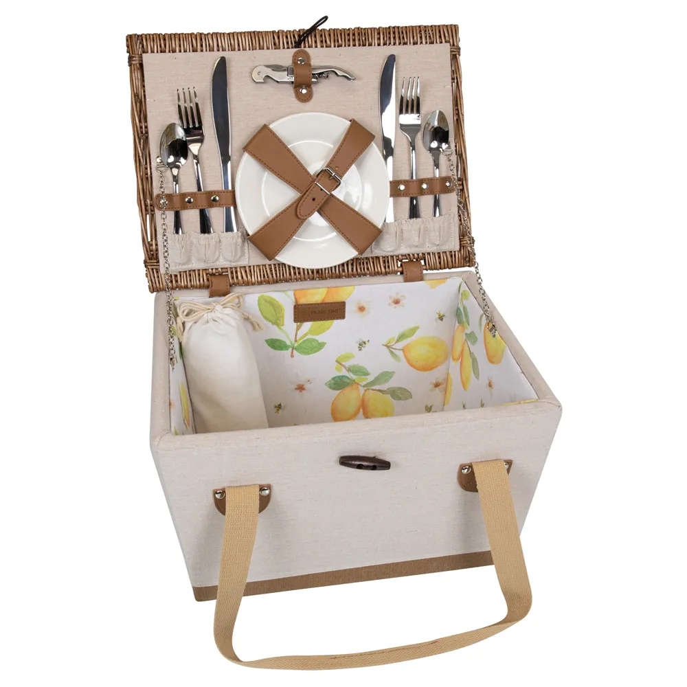Lionel Picnic Basket with Serveware for 2 - Beige, Canvas image