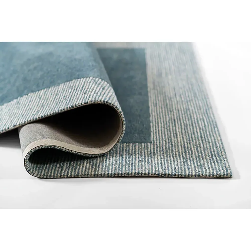 Lior Bordered Patterned Rug - Blue, Wool