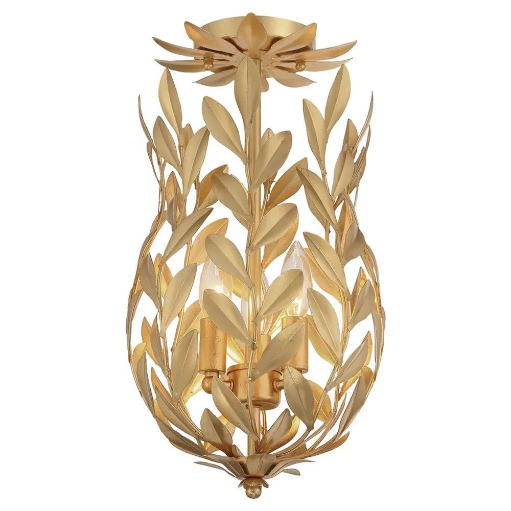 Liora 3 Light Semi Flush Mount - Antique Gold, Steel