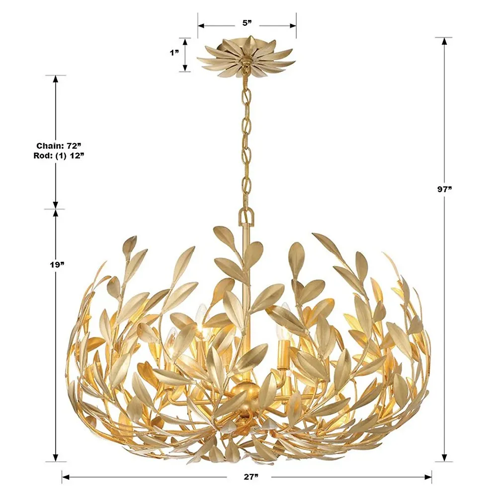 Liora Leaf Steel Chandelier - Antique Gold