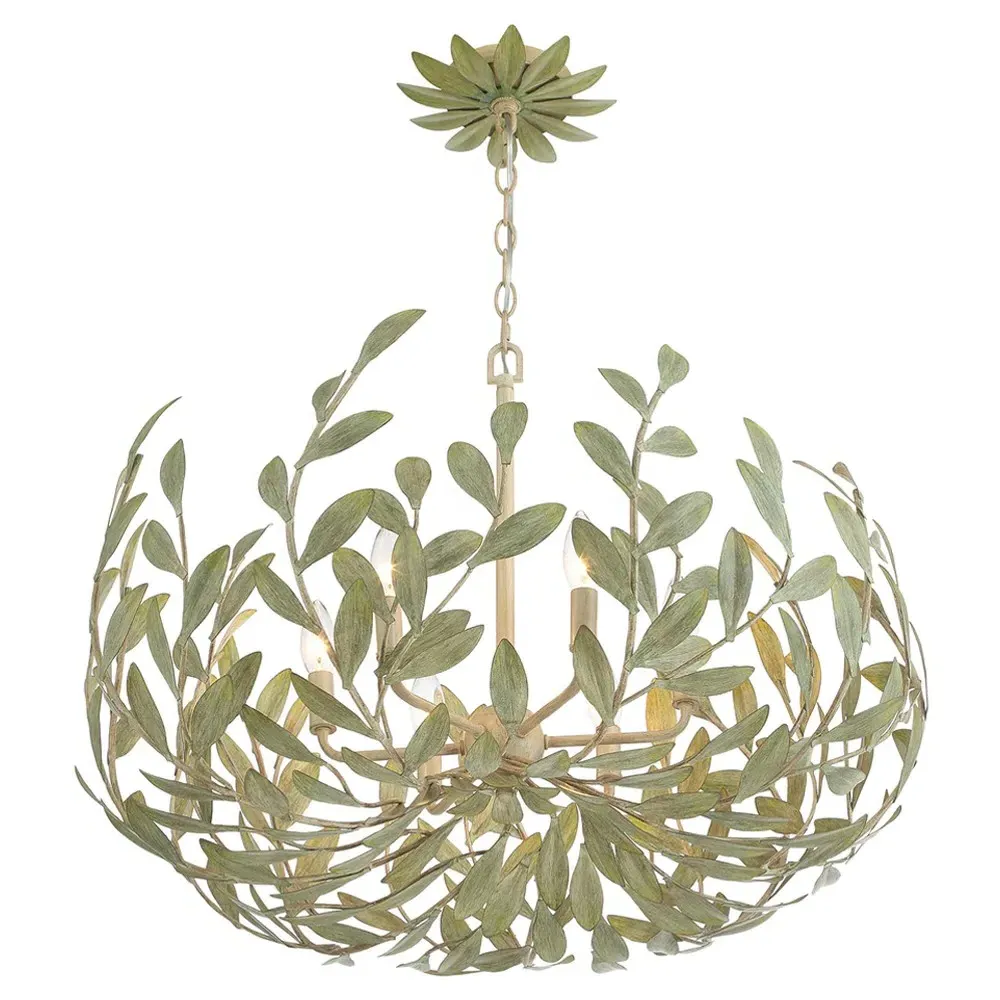 Liora Leaf Steel Chandelier - Champagne Green