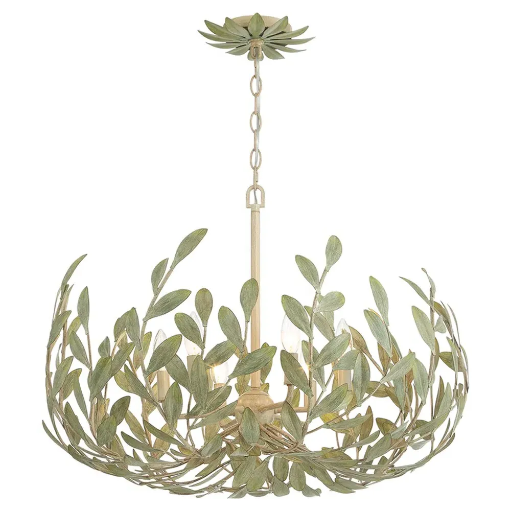 Liora Leaf Steel Chandelier - Champagne Green