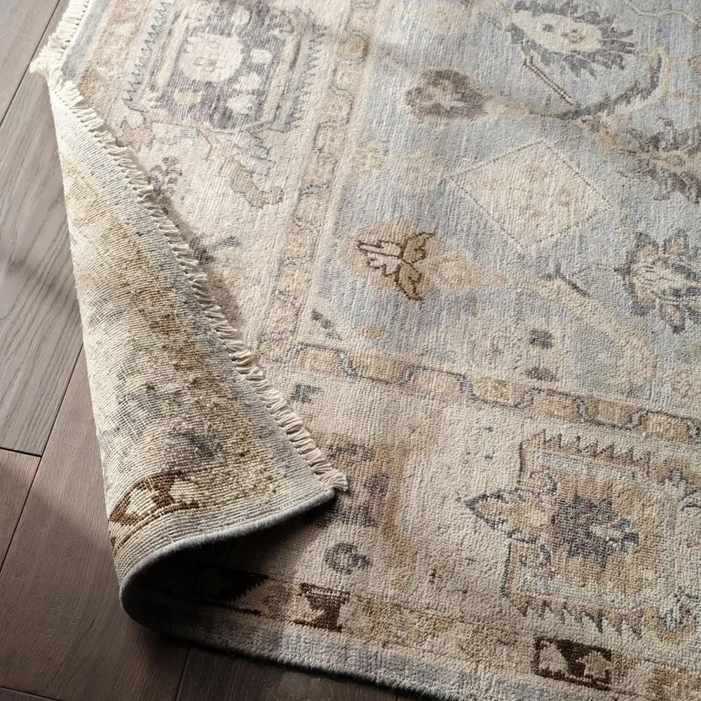 Liorae Ushak Hand Knotted Rug 3'x10' - Light Blue, Wool