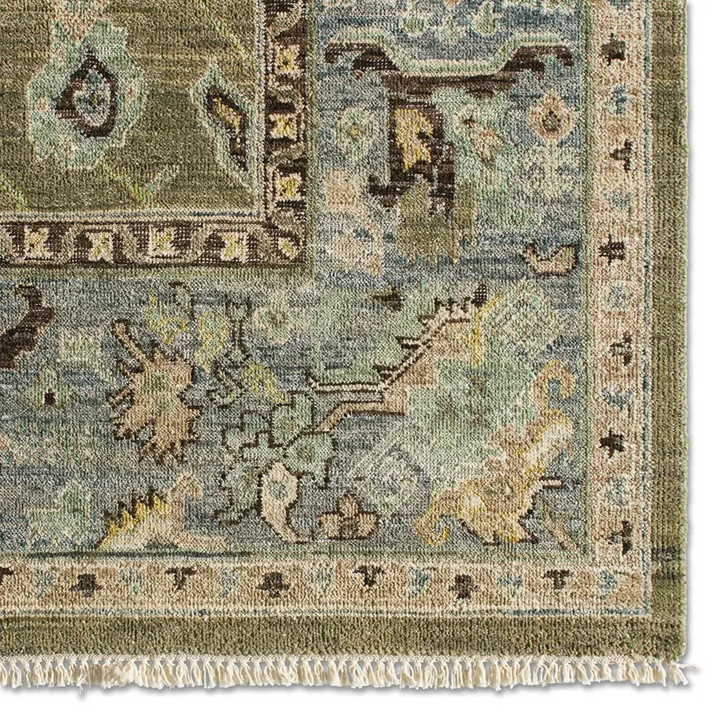 Liorae Ushak Hand Knotted Rug - Green, Wool