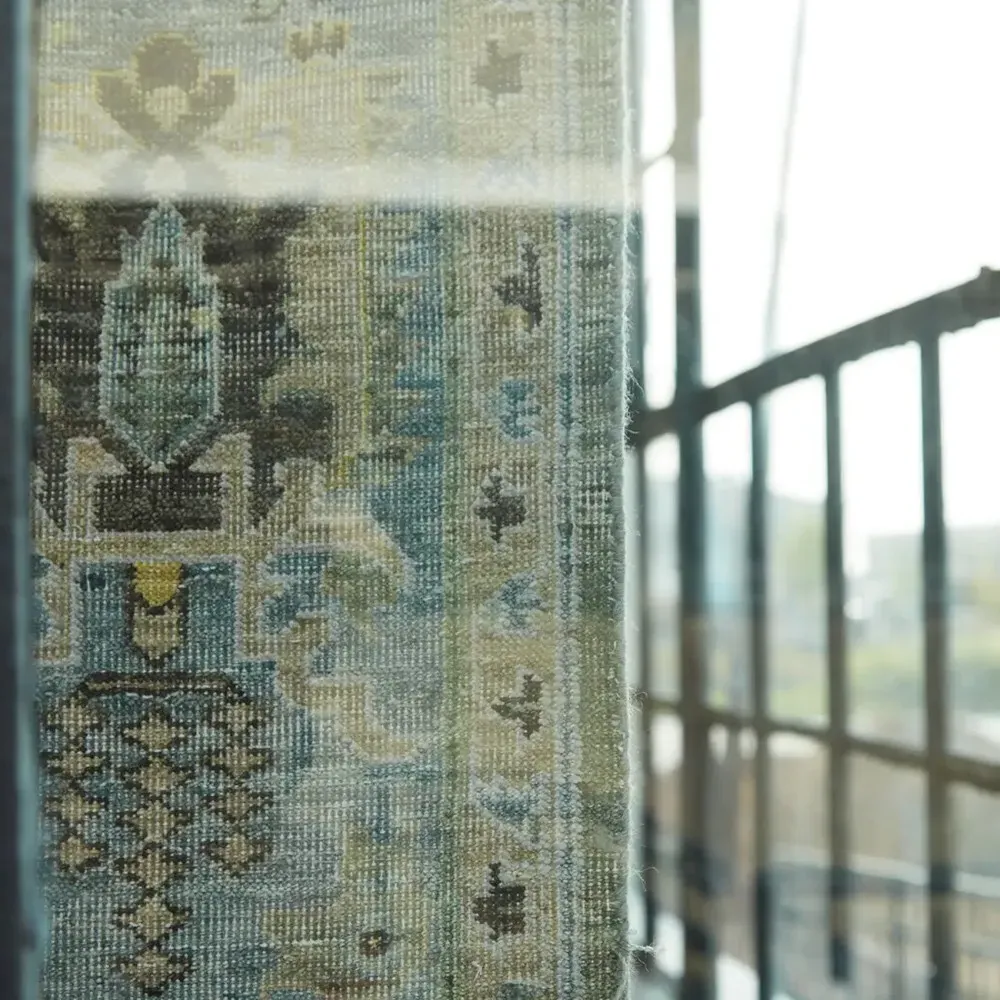 Liorae Ushak Hand Knotted Rug Sample - Green, Wool