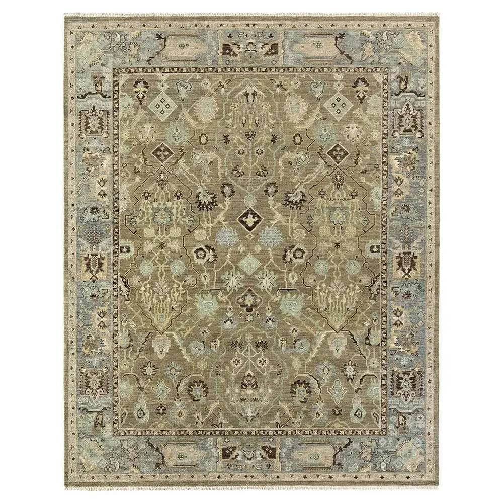 Liorae Ushak Hand Knotted Rug Sample - Green, Wool image