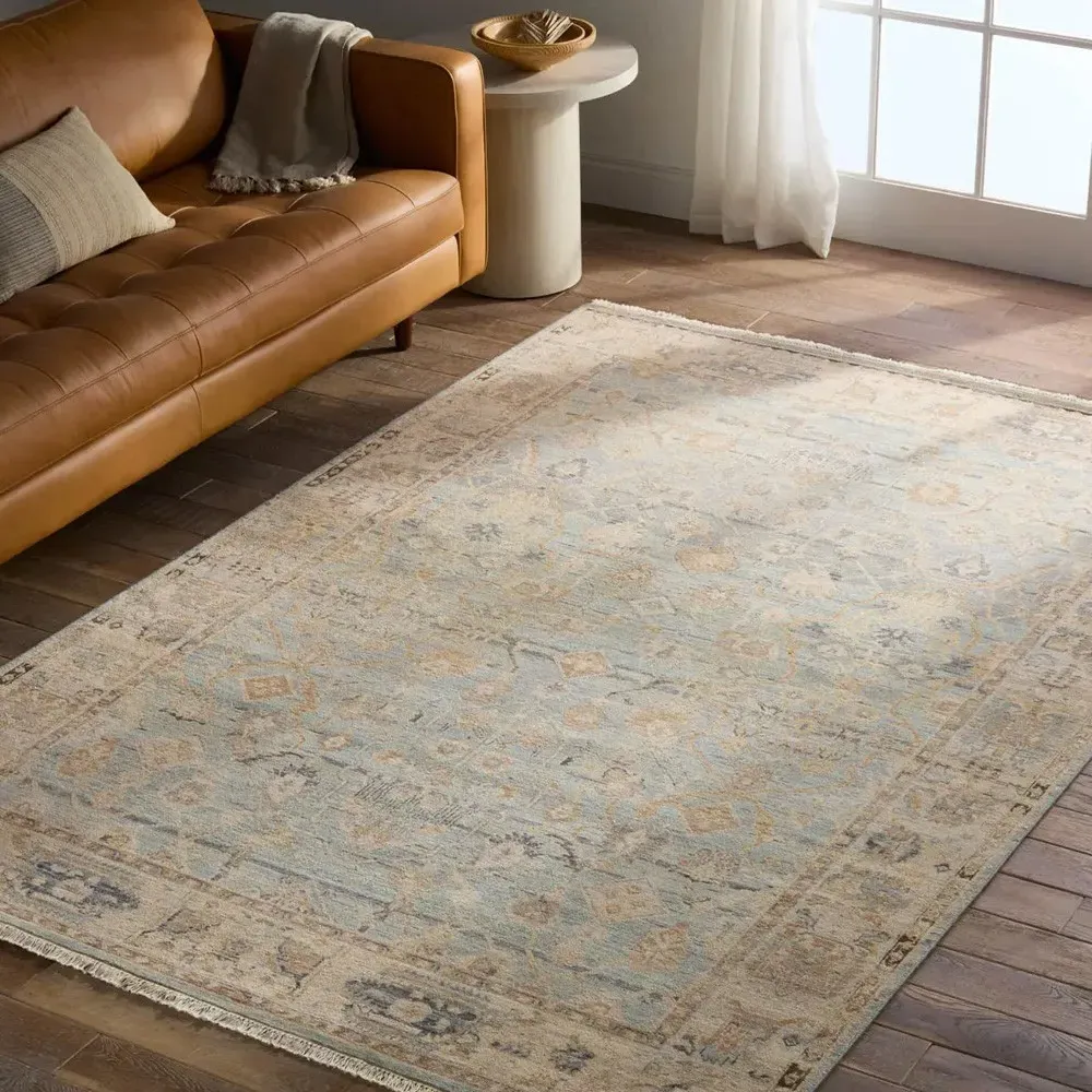Liorae Ushak Hand Knotted Rug Sample - Light Blue, Wool