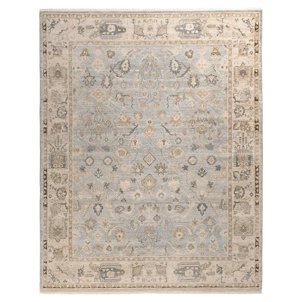 Liorae Ushak Hand Knotted Rug Sample - Light Blue, Wool
