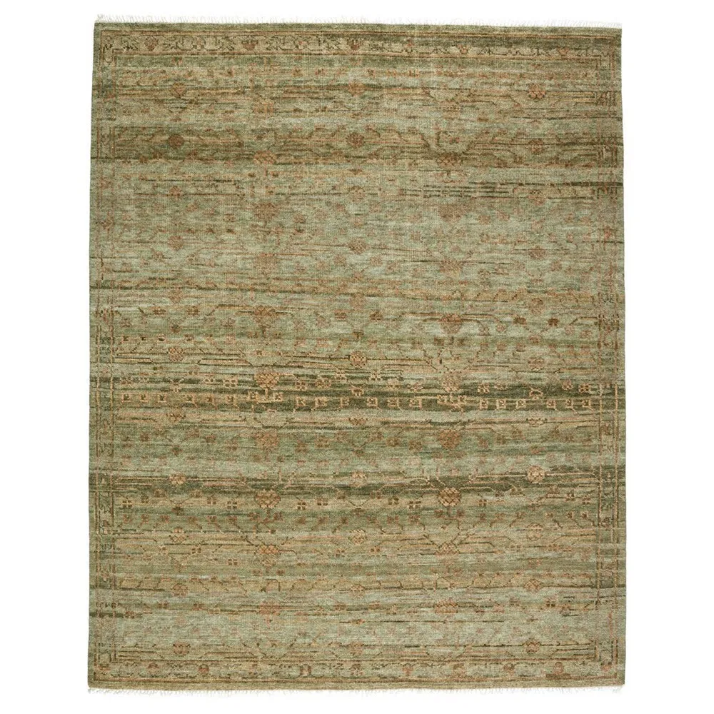 Lioran 10x14 Floral Hand Knotted Rug - Green, Wool