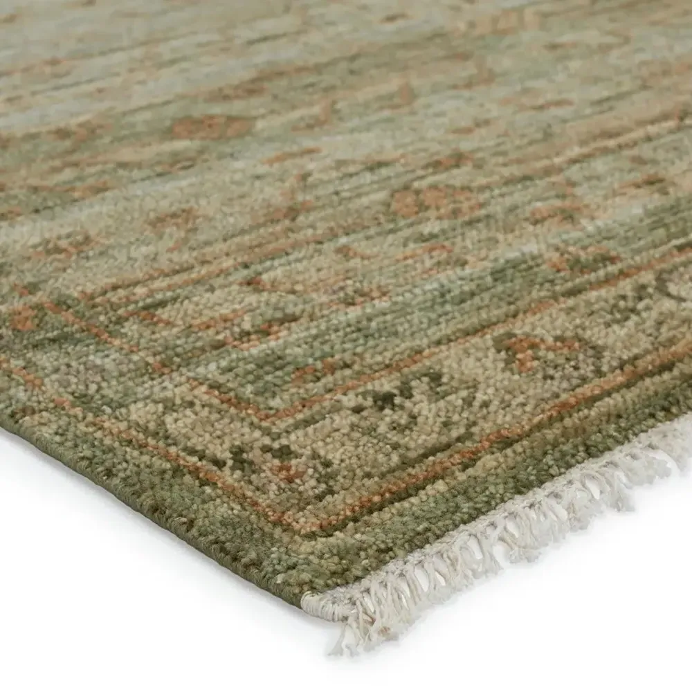 Lioran Floral Hand Knotted Rug Sample - Green, Wool