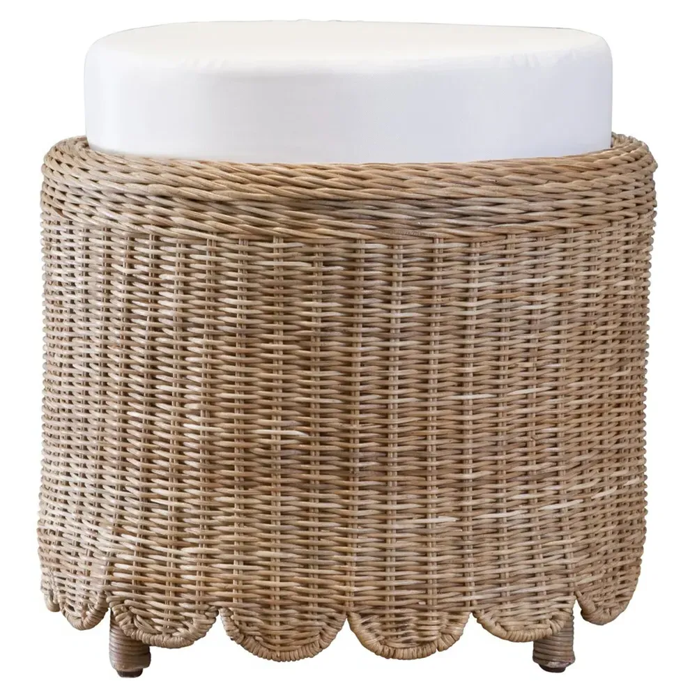 Lisa Handwoven Foot Stool - White, Rattan image