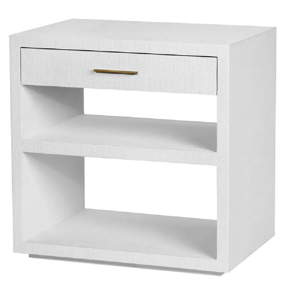 Livia Large Nightstand with Drawer - White, Faux Linen