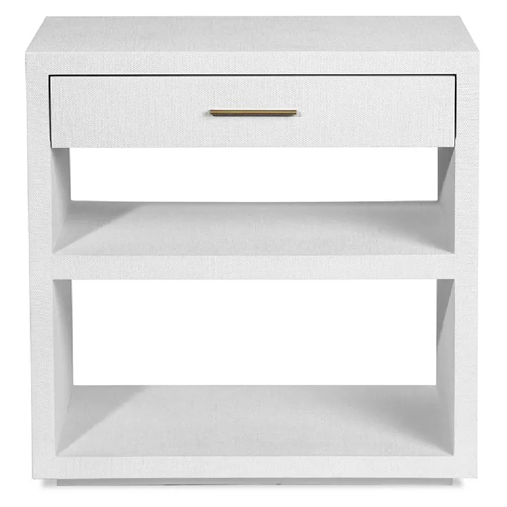 Livia Large Nightstand with Drawer - White, Faux Linen