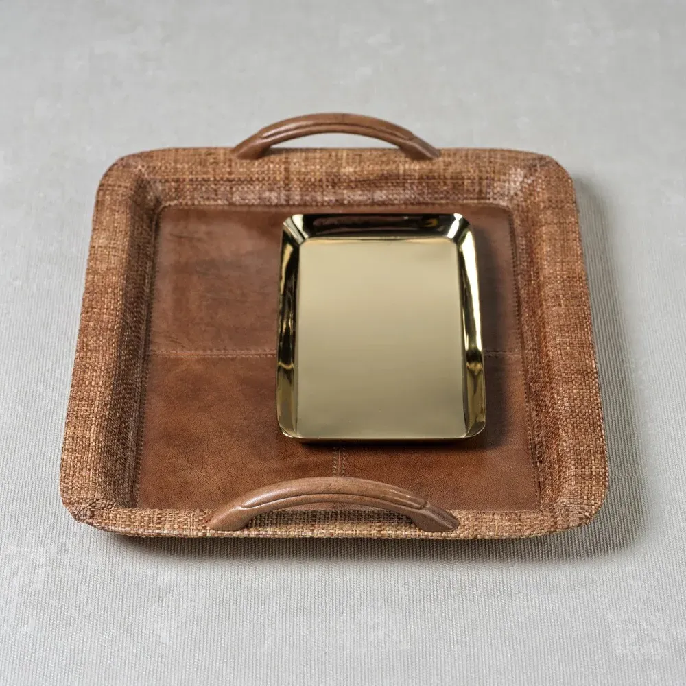 Livia Large Serving Tray - Brown, Leather