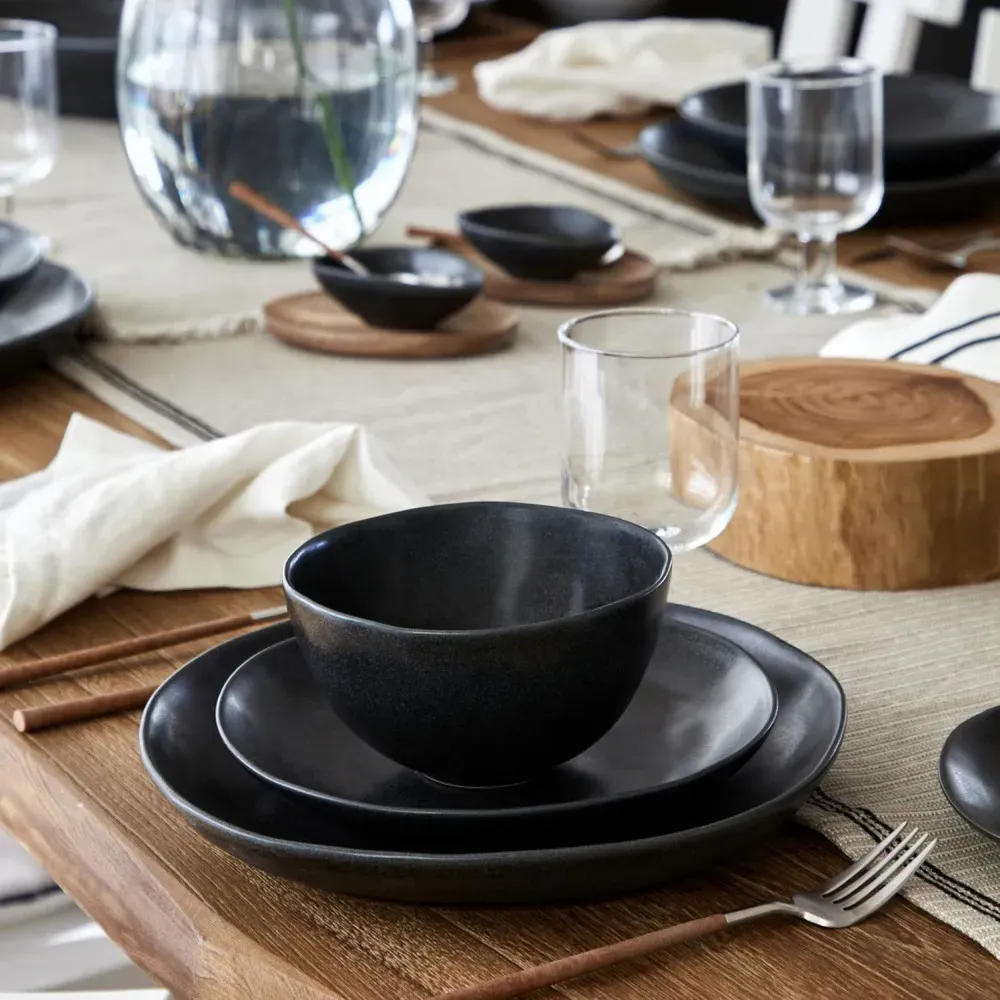 Livia Pasta Bowl Set of 4 - Matte Black, Stoneware