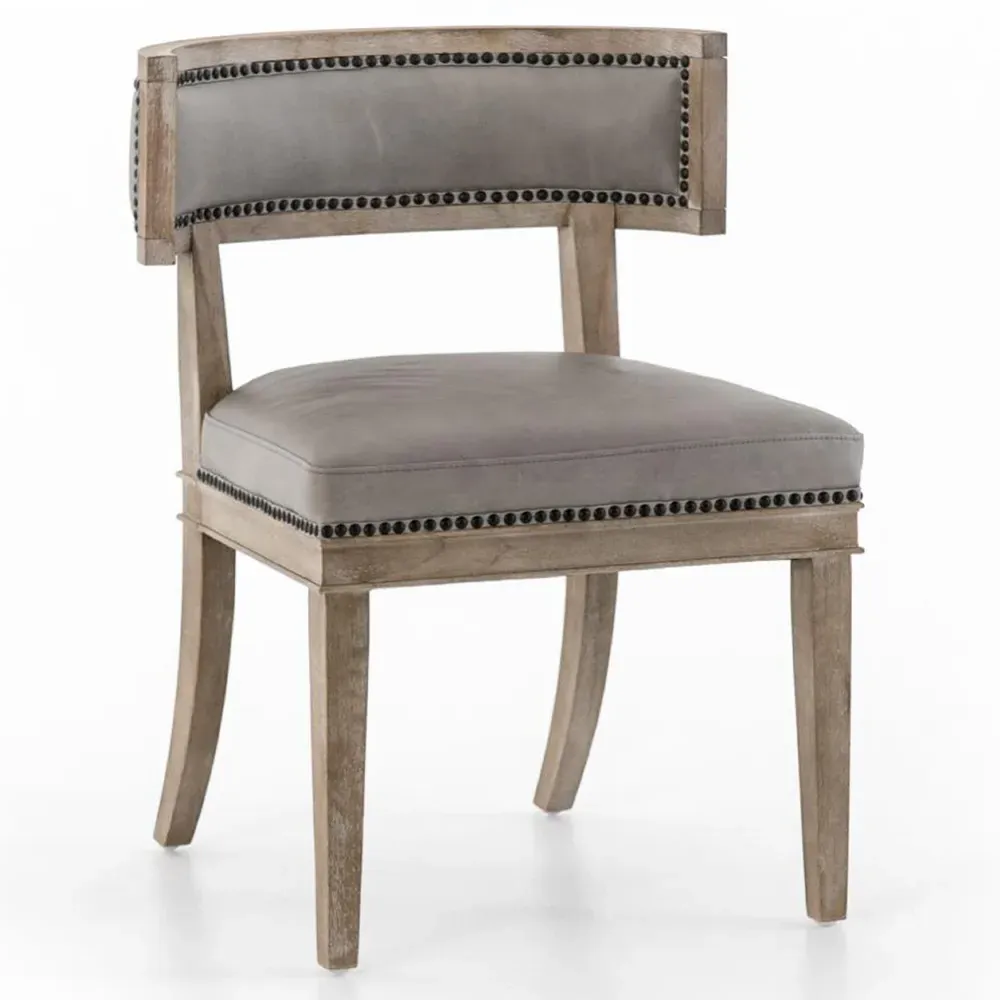 Livingston Curved Back Dining Chair - Light Grey, Leather