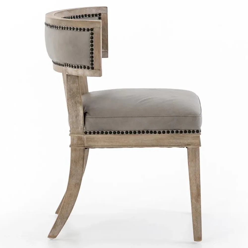 Livingston Curved Back Dining Chair - Light Grey, Leather