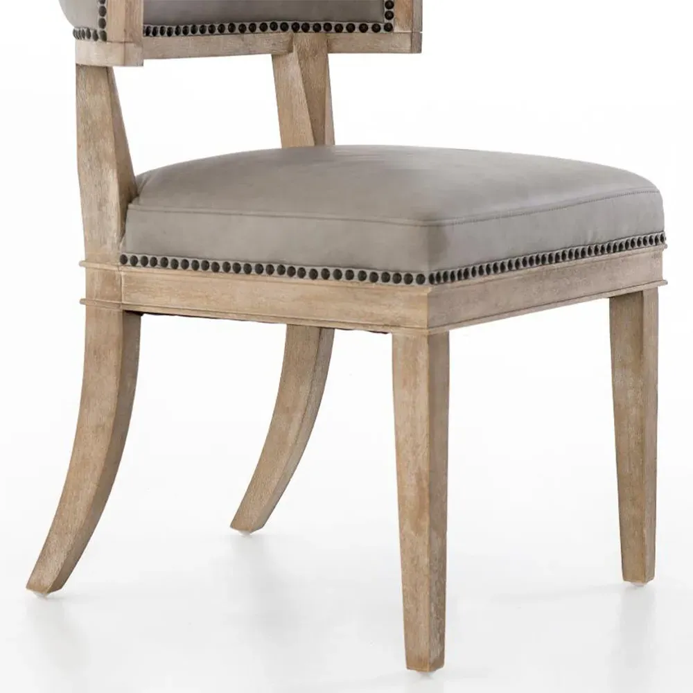 Livingston Curved Back Dining Chair - Light Grey, Leather