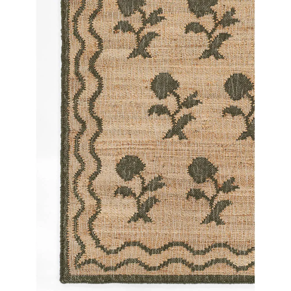 Lizbeth Floral Patterned Rug - Green, Blended Yarn